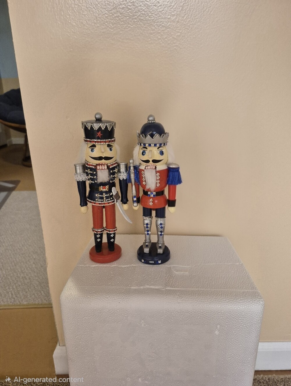 Blue and Red Holiday Nutcracker Set - Decorative Wooden Figurines